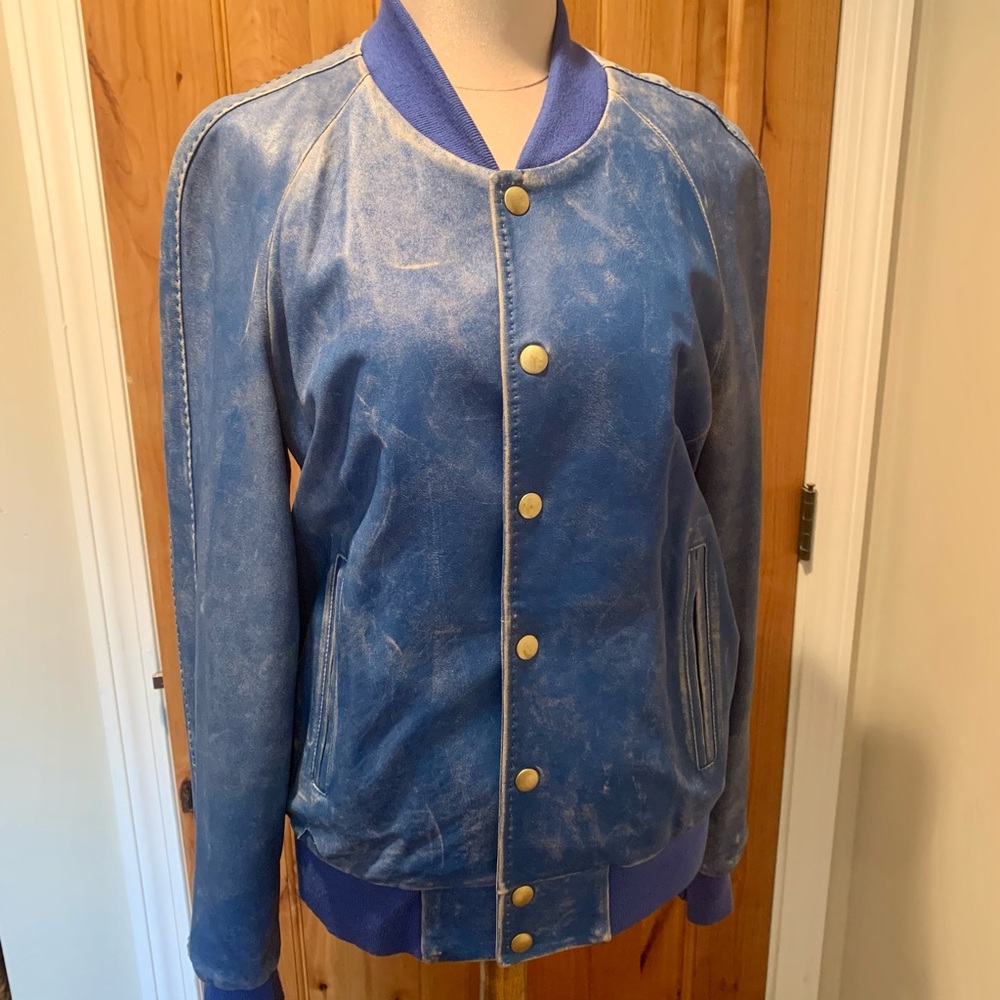 Marc Jacobs Electric Blue Distressed Bomber Jacket